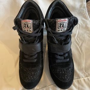 ASH limited black suede sequin boot wedges shoes size 38